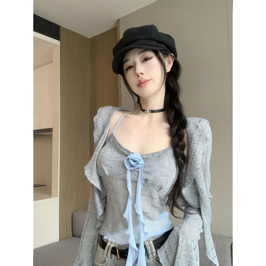 เสื้อแขนทรัมเป็ต คอกลวง เย็บปรารถนาบริสุทธิ์ สไตล์ฝรั่งเศส และกุหลาบ ไม่สม่ําเสมอ สําหรับผู้หญิง SP0H