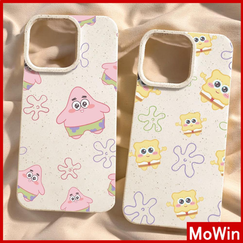 Mowin - เข้ากันได้สำหรับ 15 เคสไอโฟน11 เคส iphone 11 iPhone กรณีเป็นมิตรกับสิ่งแวดล้อมสีขาวกรณีนุ่มปกป้องกล้องกันกระแทกน่ารักการ์ตูนปลาดาวฟองน้ำเข้ากันได้กับ 14 13 12 XR XS 7 8 PLUS