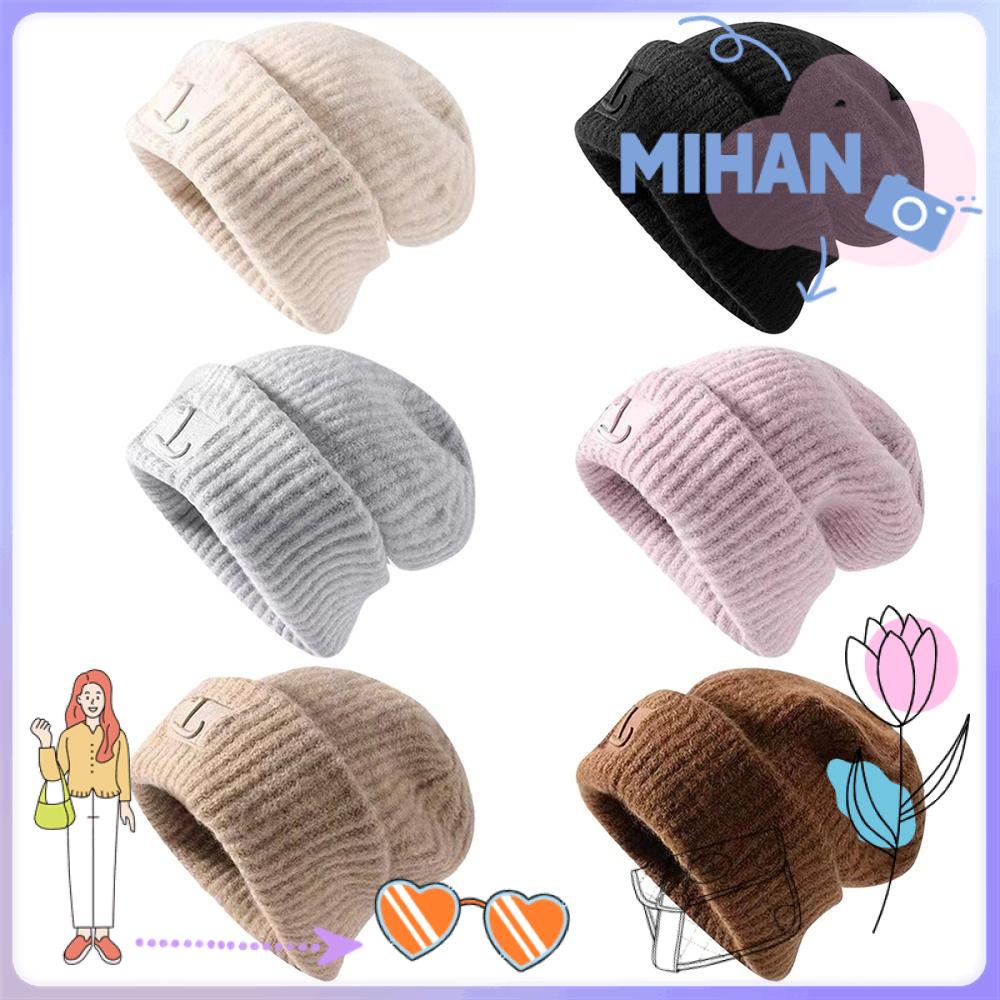 Mh หมวกบีนนี่ หมวกถัก สีพื้น อบอุ่น ฤดูหนาว กันลม หมวกถักผู้หญิง