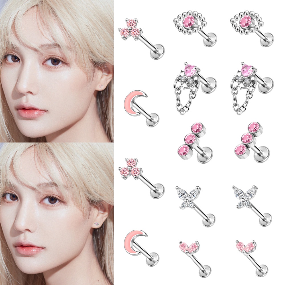 Sporclo 1 ชิ้น m กระดูกอ่อน สเตนเลส คริสตัล ก้นแบน ต่างหูสตั๊ด / จิวเจาะริมฝีปาก Tragus Conch Helix เจาะ / ต่างหู เรียบง่าย เจาะ ผู้ชาย ผู้หญิง