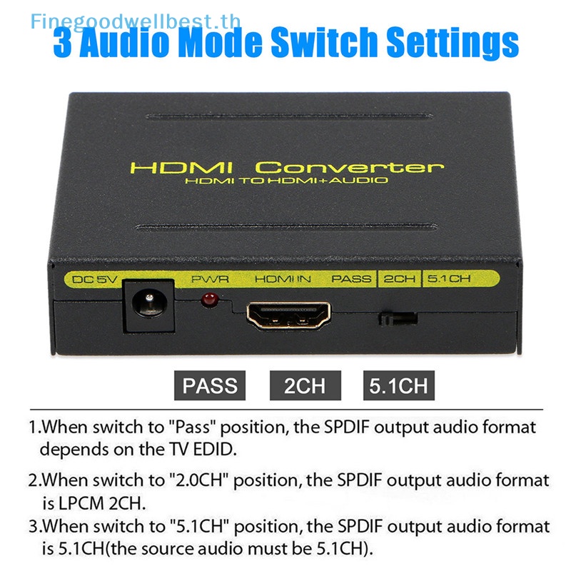 Fb3c 1080P HDMI เป็น HDMI ออปติคอล + SPDIF + RCA L / R ตัวแปลงแยกเสียง ขายดี
