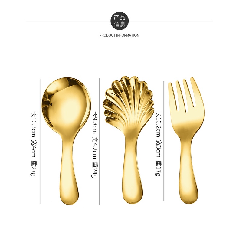 ช้อนส้อมสเตนเลส เกรด 304 ด้ามจับสั้น หัวกลม ขนาดเล็ก ของหวาน สําหรับเด็ก - รูปที่ 3