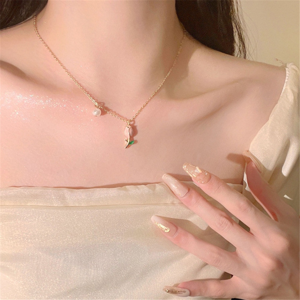 A HELLO GIRL สร้อยคอโซ่ จี้ลูกปัดทิวลิป ประดับไข่มุก หรูหรา แฟชั่นฤดูร้อน สําหรับผู้หญิง - รูปที่ 5