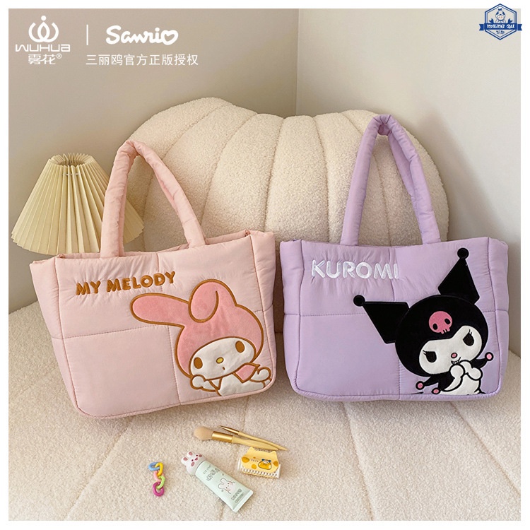 ใหม่ Sanrio กระเป๋าสะพายไหล่ กระเป๋าถือ กระเป๋าช้อปปิ้ง ทรงโท้ท ลาย Melody Kuromi น่ารัก เหมาะกับของขวัญ สําหรับผู้หญิง