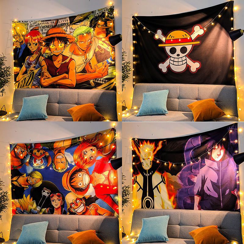 ของตกแต่งห้องนอนน่ารัก ภาพ ตกแต่ง ผนัง One Piece Naruto Digimon ขนาด 95x73 ซม ผ้าพื้นหลัง สําหรับตกแต่งผนังห้องนอน หอพัก
