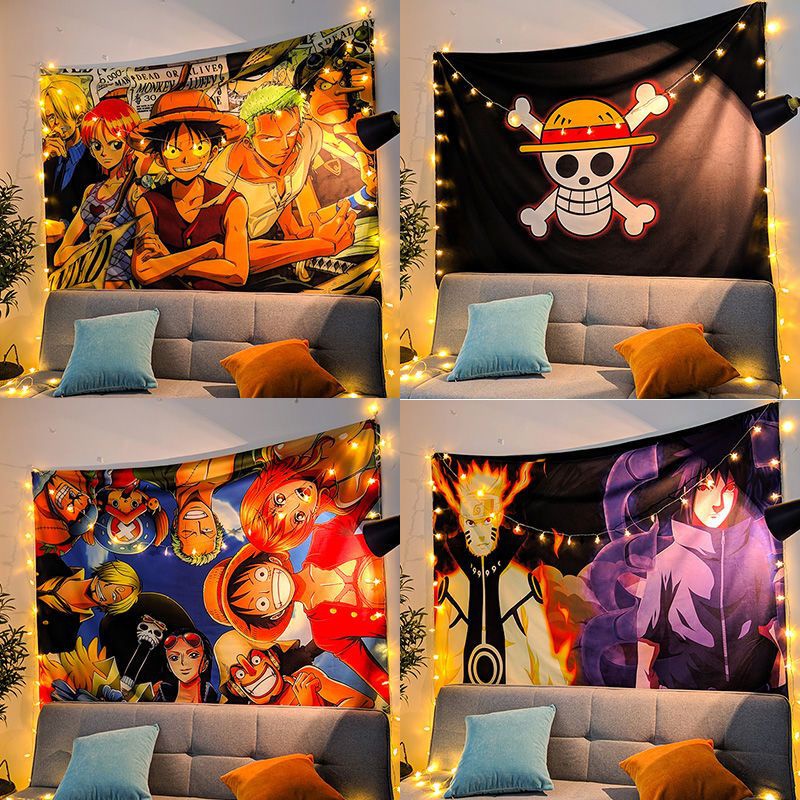 ของตกแต่งห้องนอนน่ารัก ภาพ ตกแต่ง ผนัง One Piece Naruto Digimon ขนาด 95x73 ซม ผ้าพื้นหลัง สําหรับตกแต่งผนังห้องนอน หอพัก Ace Luffy Sabo Ace