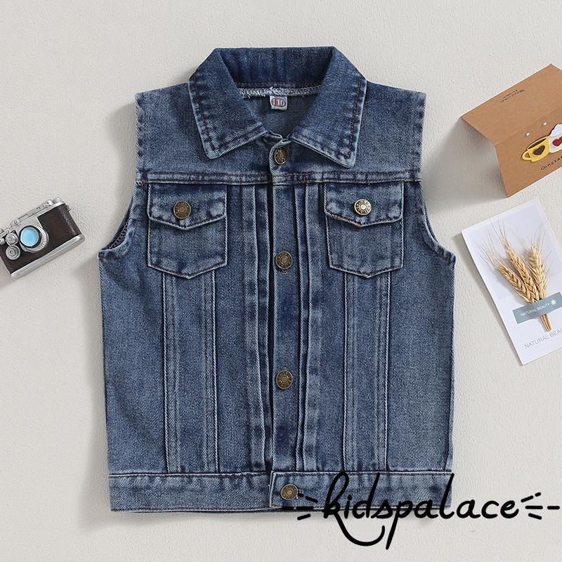 เสื้อแจ็กเก็ตยีนแขนกุด คอปก แต่งกระดุม ลําลอง รูปที่ 4