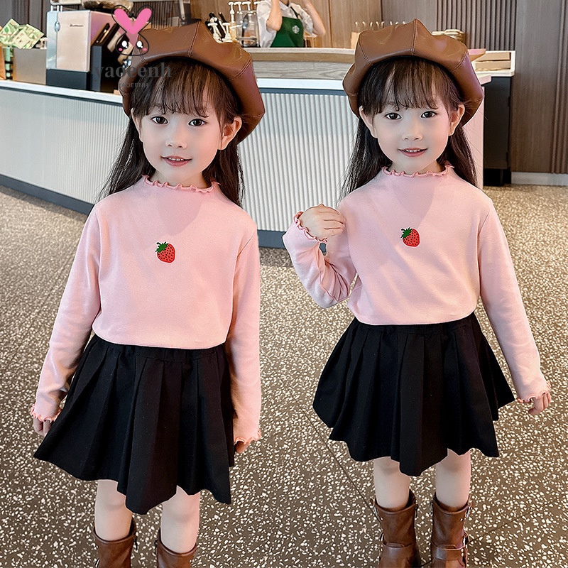 【YAOEENH】เสื้อแขนยาว คอสูง พิมพ์ลายตัวอักษร เรียบง่าย แฟชั่นฤดูใบไม้ร่วง และฤดูหนาว สําหรับเด็กผู้หญิง ขนาด 100-180 ซม. พร้อมส่ง