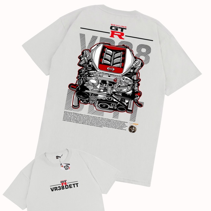 แฟชั่น เสื้อยืดพิมพ์ลาย KARIMAKE  Mesin NISSAN SKYLINE R35 VR38 DETT Kaos Otomotif เสื้อยืดพิมพ์ลาย 