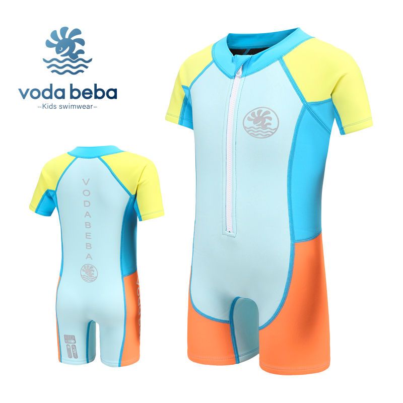 VODA BEBA ชุดว่ายน้ำเก็บอุณหภูมิเด็ก ชุดว่ายน้ำเด็ก แห้งไว หนา 2mm (แถมหมวก) ชุดว่ายน้ำเด็กควบคุมอุณหภูมิ ซิปหน้า ใส่ง่าย แขนขาสั้น กันหนาว