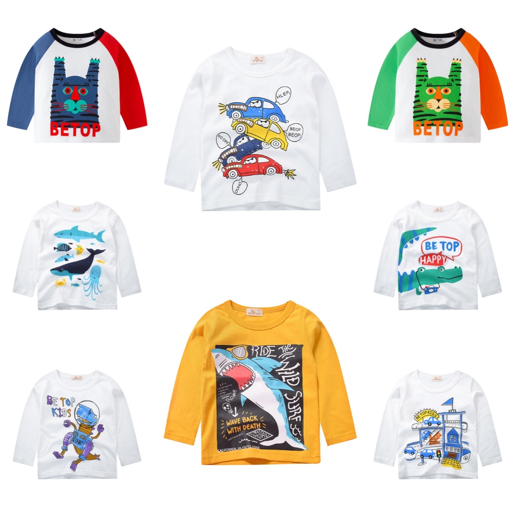 เสื้อยืดแขนยาว ผ้าฝ้ายแท้ ลายการ์ตูน แฟชั่นฤดูใบไม้ร่วง สําหรับเด็ก -1111