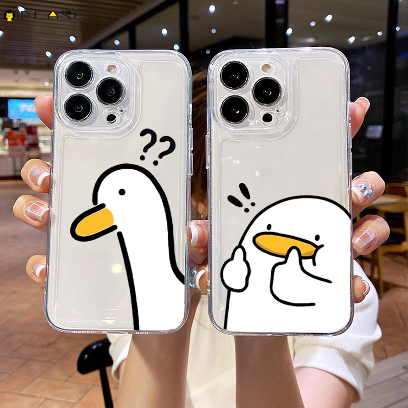 เคสโทรศัพท์มือถือ ซิลิโคนนิ่ม แบบใส ลายการ์ตูนเป็ดตลกน่ารัก เรียบง่าย สําหรับ iPhone 15 14 13 12 Mini 11 Pro XS Max XR X 7 8 Plus