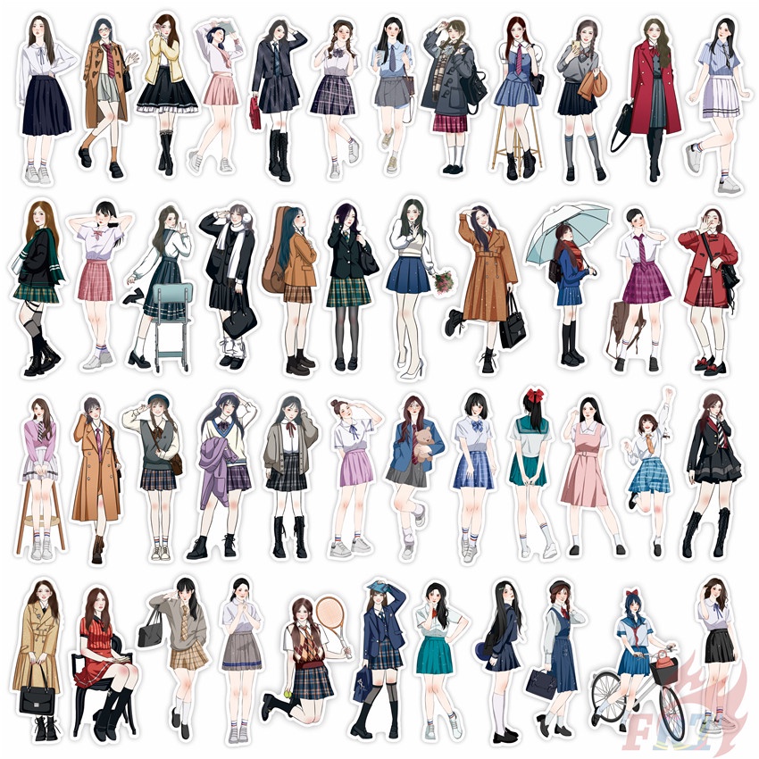 70Pcs/Set ❉ Preppy Style . Academy Uniform Girls Stickers ❉ DIY Fashion Decals Doodle Stickers