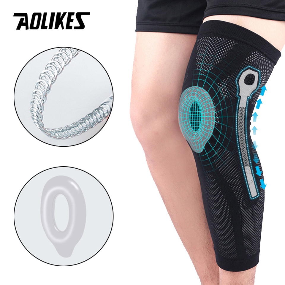 Aolikes 1 ชิ้น บาง ยืดหยุ่น สนับเข่า วิ่ง บาสเก็ตบอล บีบอัด สนับเข่า ซัพพอร์ต ซิลิโคน แผ่นสปริง ยาว กีฬา ปลอกเข่า