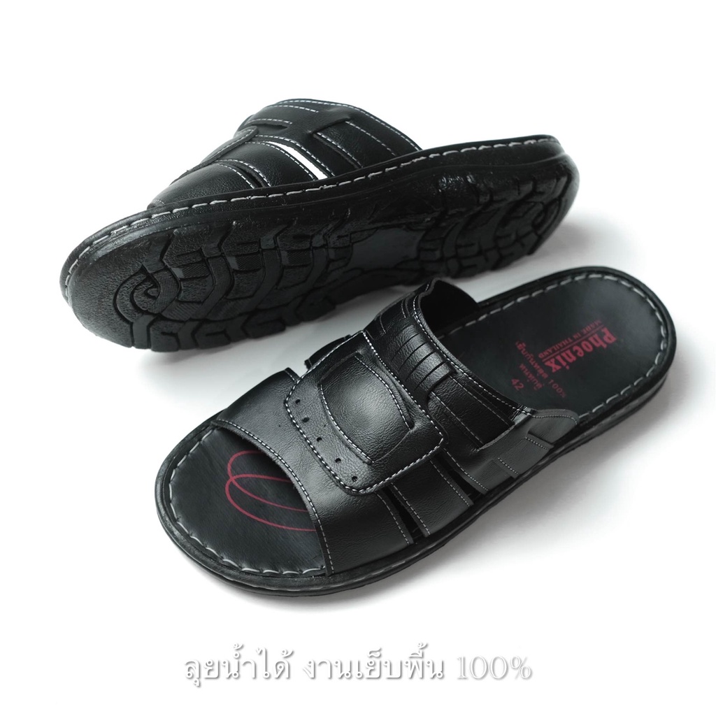 รองเท้าแตะผู้ชาย ️หนัง รองเท้าแตะหนัง ผ้านิ่ม ทนน้ำทนฝน ไม่อับ เย็บรอบกันหลุด