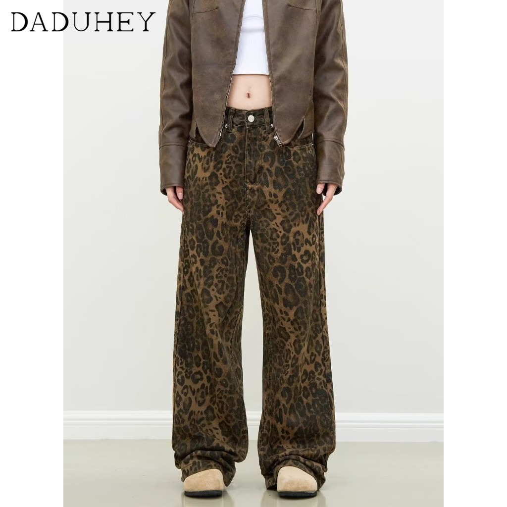 DaDuHey American Style Retro Casual Fashion Pants High Waist Slimming Loose Leopard Print Wide Leg Casual Pants