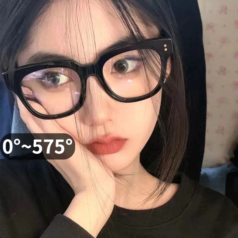 แว่นตาแฟชั่น 0°~575° กรอบกระจกแบน สีดํา สไตล์เกาหลี สําหรับคู่รัก นักเรียน ทุกเพศ 095