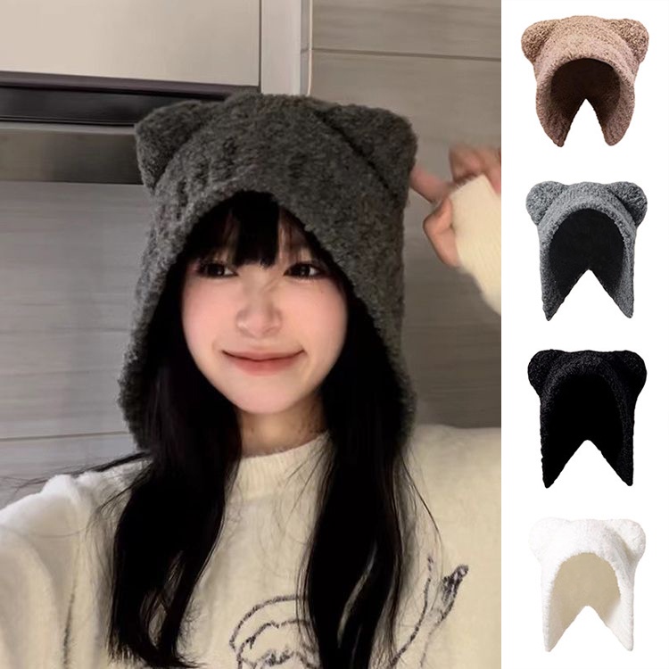 Y2K หมวก Beanie สําหรับผู้หญิงฤดูหนาวถักถักอบอุ่นถักหมวกป้องกันหู
