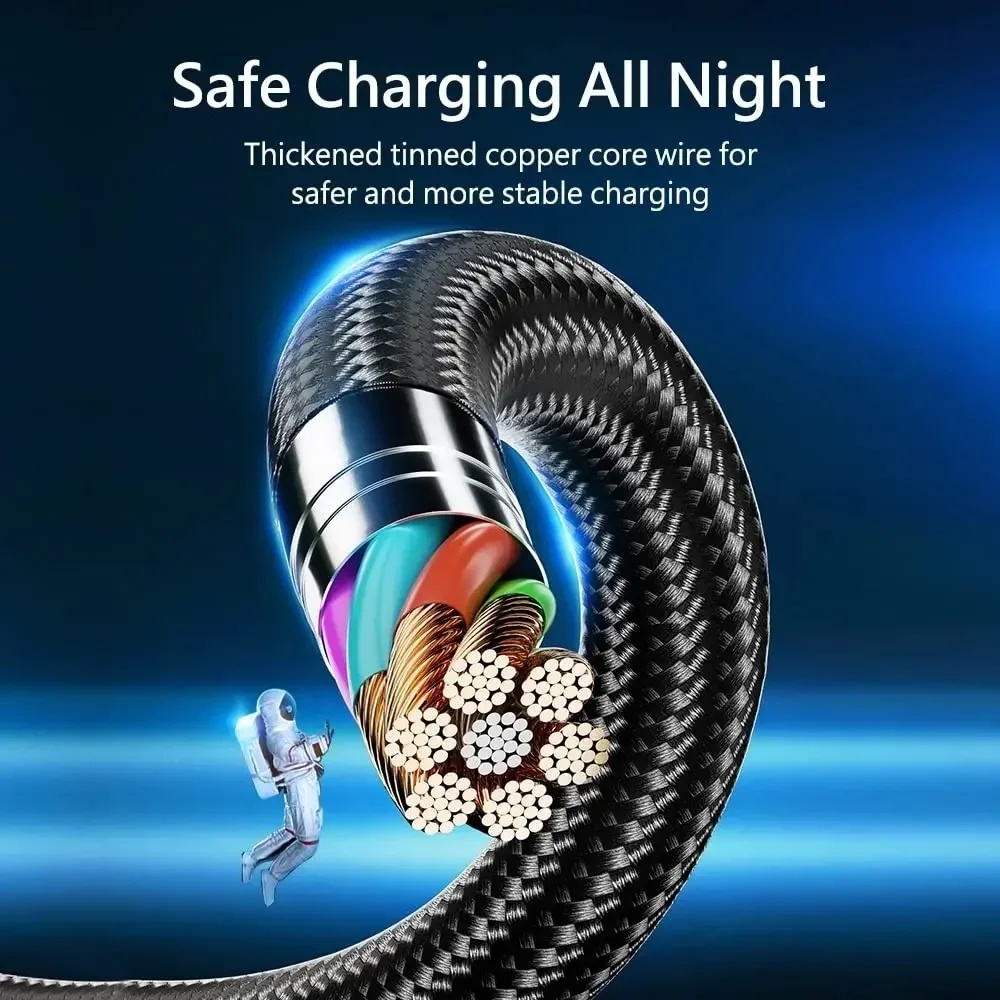 3 in 1 ชนิดชาร์จเร็วสายชาร์จ 6A 100W สายถักไนล่อนสายชาร์จ รองรับ Micro/Type-C/L ทุกรุ่น ราคา ถูกที่สุด ดีลบีเคเค แกลเลอรีภาพที่ 8