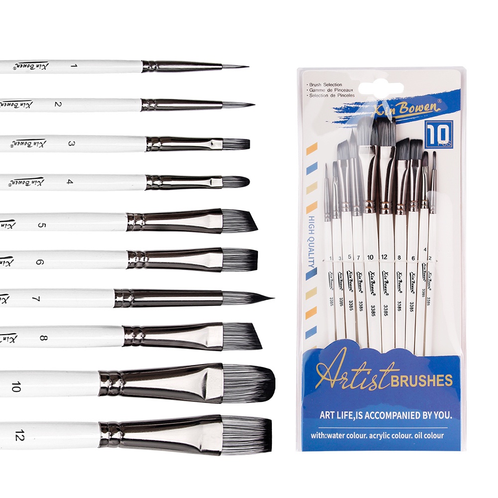 Ossayi ชุดแปรงระบายสี ปลายแหลม แบน กลม ไนล่อน สําหรับสีน้ํามัน อะคริลิค ใบหน้า เล็บ ขนาดเล็ก 10 ชิ้น
