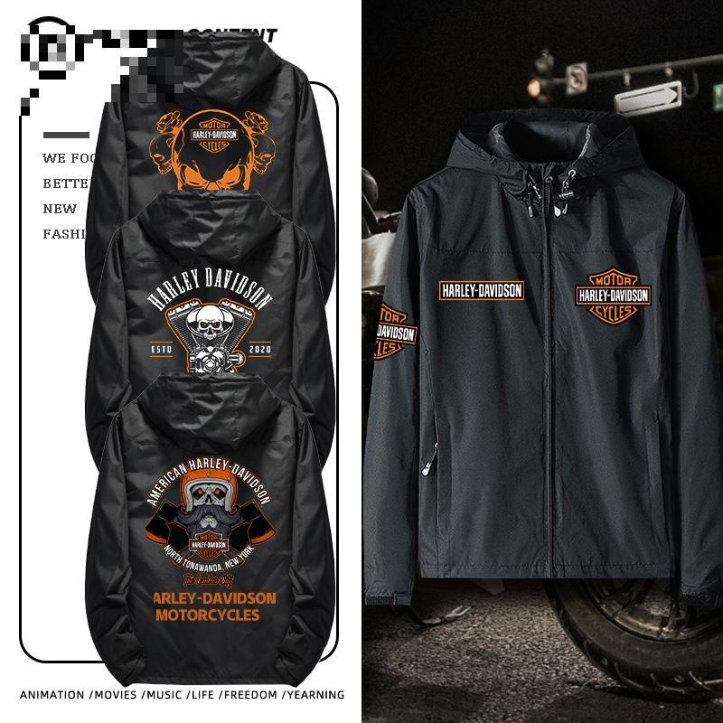 เสื้อแจ็กเก็ต มีฮู้ด กันน้ํา กันลม ลายโลโก้ Harley Racing Jersey Off-Road แฟชั่นฤดูใบไม้ร่วง และฤดูหนาว สําหรับผู้ชาย