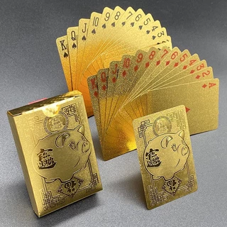 ((ของขวัญใหม่แฮปปี้) Local Tyrant Gold Poker 24K Gold ฟอยล์เล่นไพ่ Tik Tok การ์ดพลาสติกกันน้ํา PVC ล้างทําความสะอาดได้ 12.20