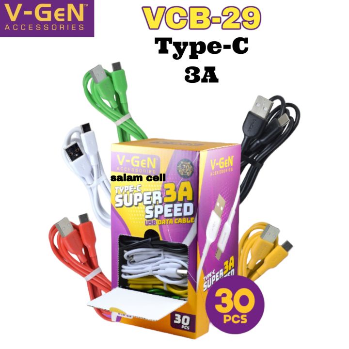 SGB [1 กล่อง 30 ชิ้น] V-GEN VGEN DATA CHARGER CABLE VCB-29 VCB29 สําหรับ TYPE C 3A FAST CHARGING PAT