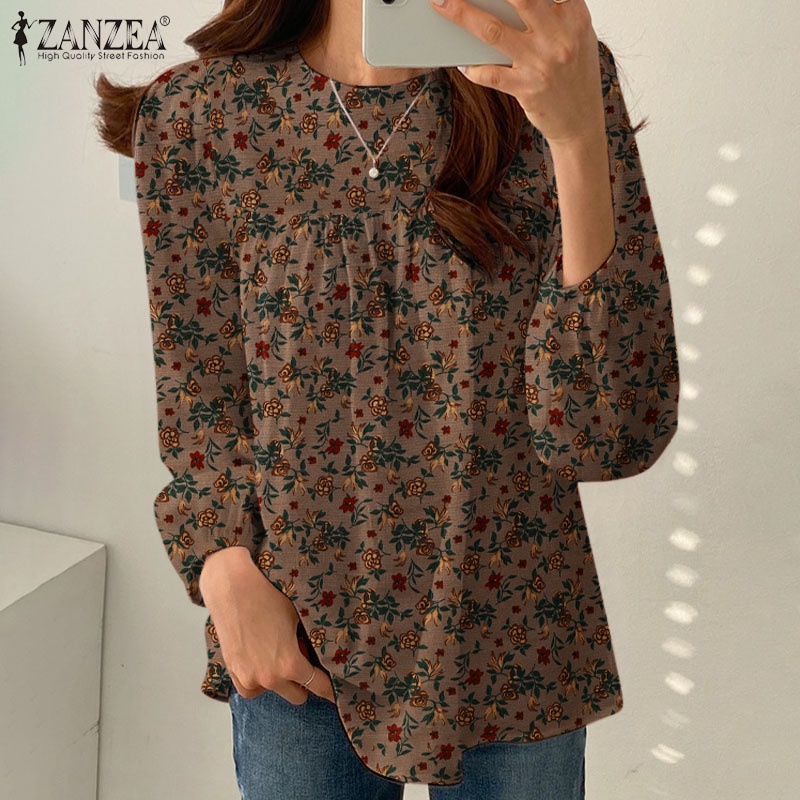 Zanzea بلوزة كورية مطبوعة مكسّرة بأكمام طويلة — صورة 4