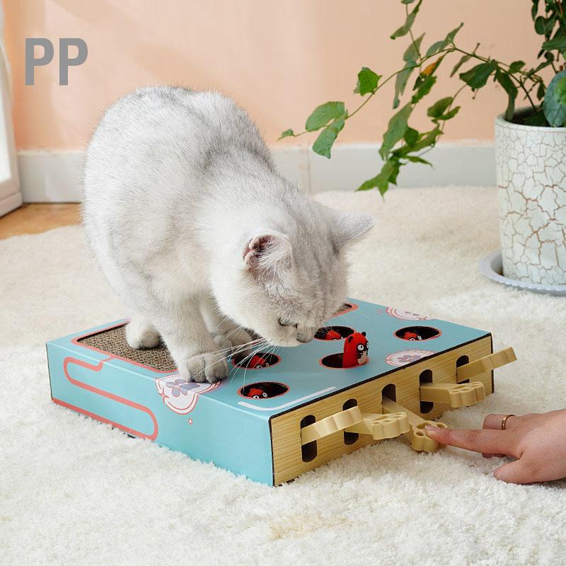 PP Cat Enrichment ของเล่น Interactive Grind Claw Rest Play 3 ใน 1 ความเบื่อบรรเทา Whack A Mole แมวของเล่น Scratching Pad