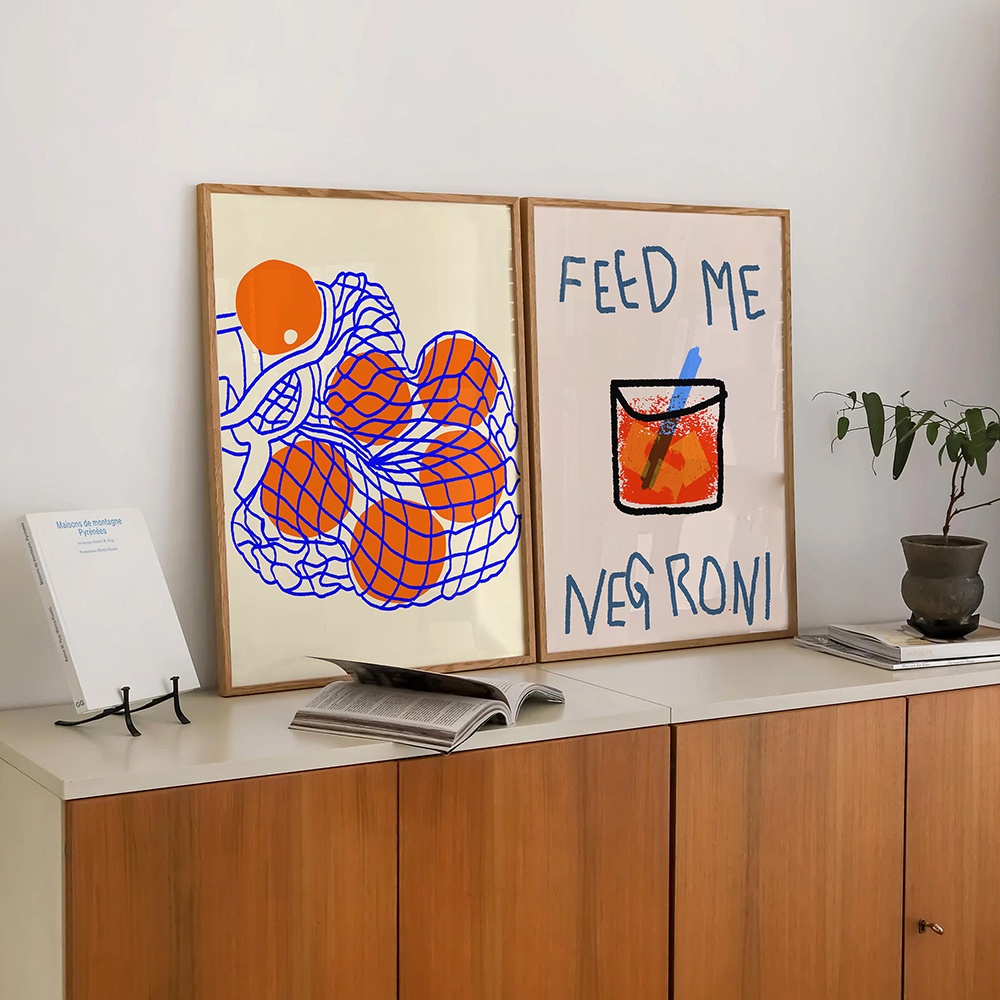 โปสเตอร์ผ้าใบ ลายผลไม้แอลกอฮอล์ Negroni สําหรับตกแต่งผนังบ้าน ห้องครัว บาร์