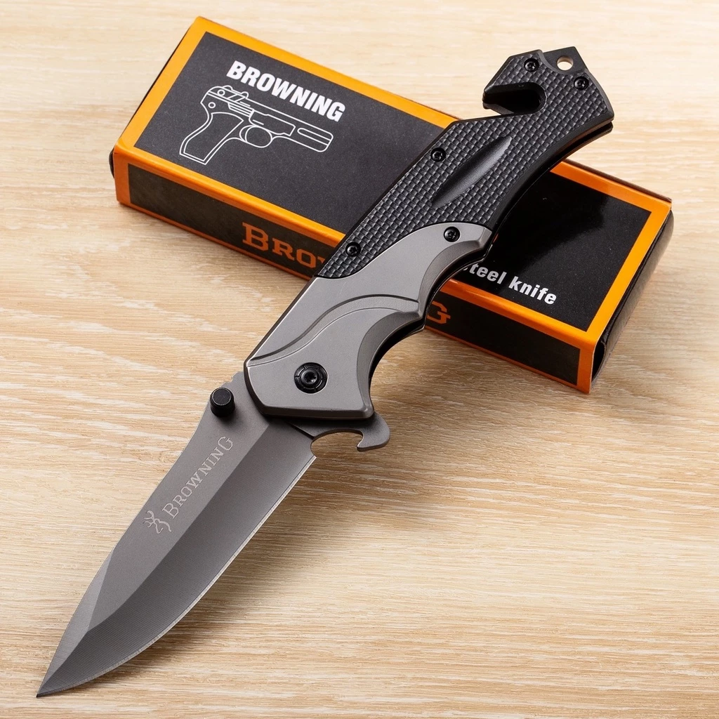 Browning มีดพับพกพา 22cm มีดพับเดินป่า พร้อมค้อนทุบกระจก ที่ตัดเชื้อ ที่เปิดขวด Folding Outdoor Camping Knife