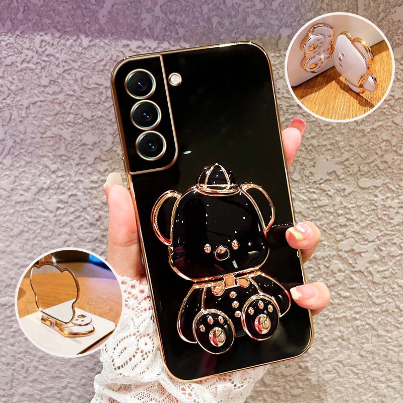 SAMSUNG เคสโทรศัพท์กันกระแทกสําหรับsamsung Galaxy S24 S25 Plus S24 S25 Ultra S24 FE S24 + S25 + น่ารัก 3D Hatted Baby Bearขาตั้งป้องกันกรณี