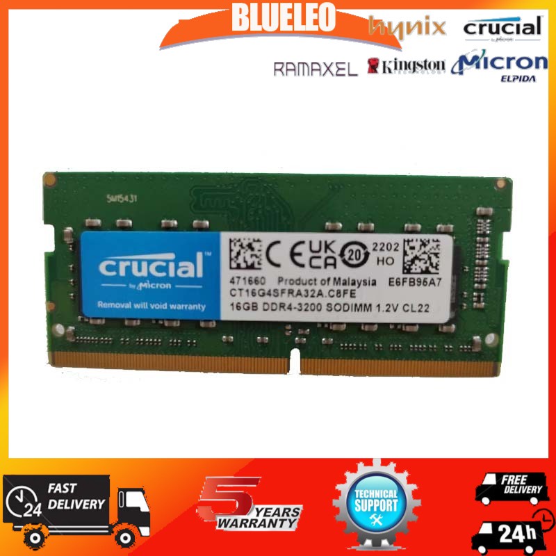 Crucial แรมหน่วยความจําแล็ปท็อป 16GB 1RX8 DDR4 PC4-3200 PC4-3200MHz SO-DIMM