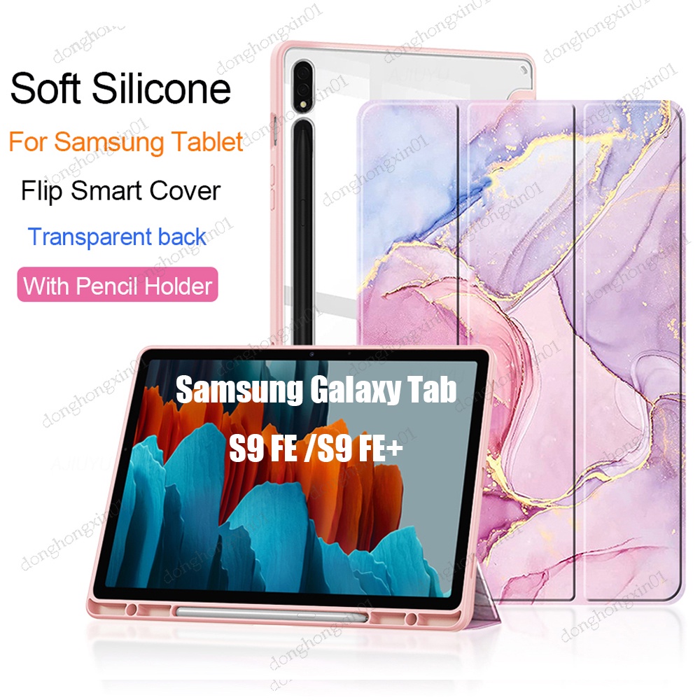 เคสแท็บเล็ต แบบใส ปิดด้านหลัง พร้อมช่องใส่ดินสอ สําหรับ Samsung Galaxy Tab S9 FE S9FE 2023 10.9 นิ้ว S9 FE Plus 12.4 นิ้ว Tab S9 FE 2023