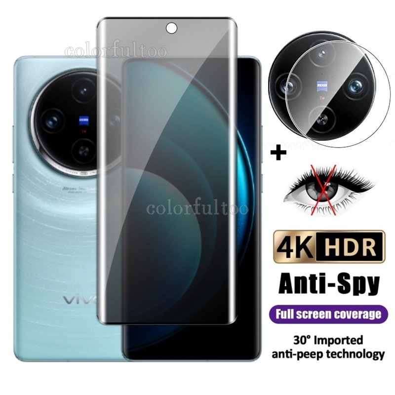 2in1 3D โค้งตัวป้องกันหน้าจอส่วนตัวสําหรับVivo X200 X100 X90 Pro Plus + X100s Pro VivoX100 5G 9Hคลุมทั้งหมดAnti-Spyความเป็นส่วนตัวกระจกนิรภัยกล้องเลนส์ฟิล์ม