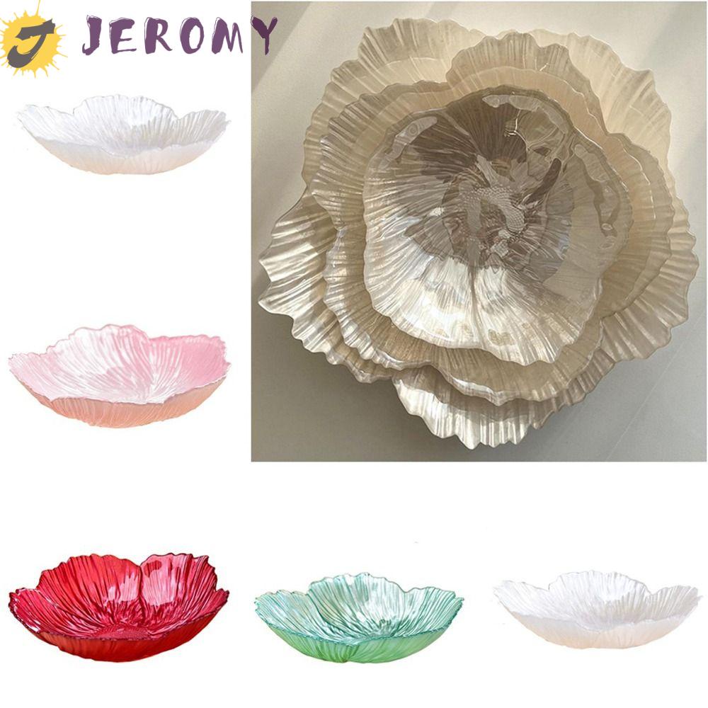 Jeromy ถาดแก้วใส่ขนมขบเคี้ยว รูปดอกไม้ ประดับไข่มุก สีขาว สไตล์โมเดิร์น