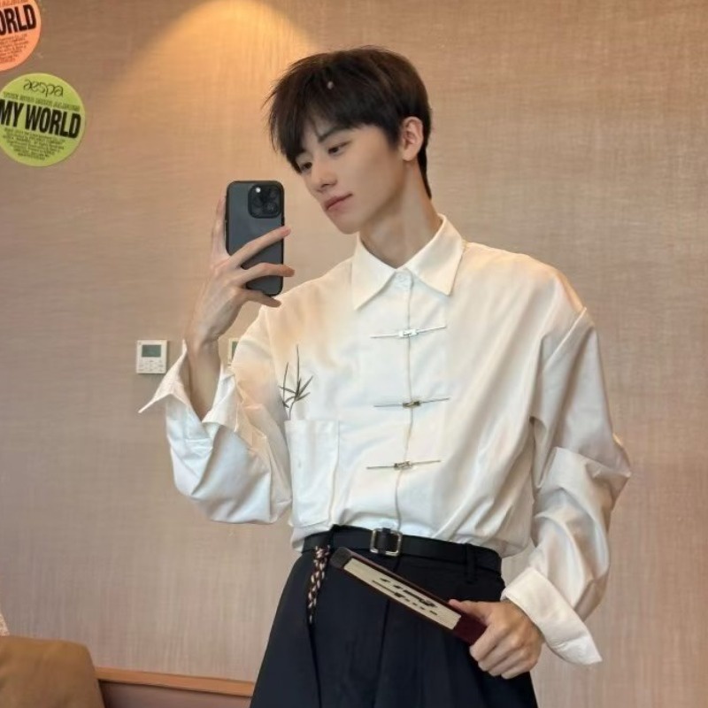 เสื้อเชิ้ต คอปก สไตล์จีน แฟชั่นฮั่นฝู สําหรับผู้ชาย