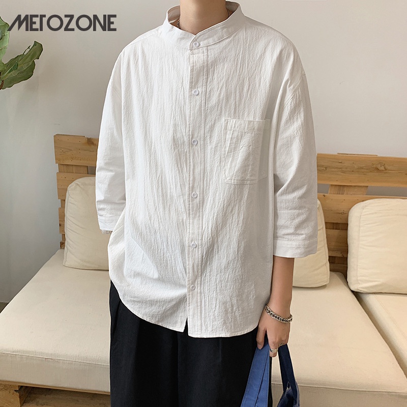 เสื้อเชิ้ตแขนสามส่วน สีขาว สไตล์ญี่ปุ่น และฮ่องกง แฟชั่นฤดูร้อน สําหรับผู้ชาย