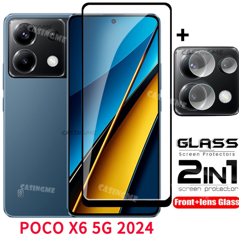 2in1 ฟิล์มกระจกนิรภัยกันรอยหน้าจอ แบบใส ป้องกันเลนส์กล้อง สําหรับ Poco X6 5G 2024 Poco X6 PocoX6 M6 