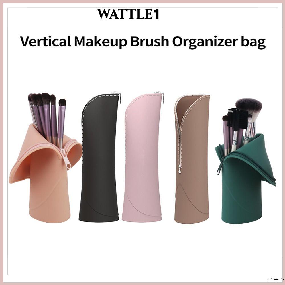Wttle กระเป๋าใส่แปรงแต่งหน้า ซิลิโคน แนวตั้ง ความจุขนาดใหญ่ แบบพกพา พร้อมที่ใส่แปรงซิป 1 ชิ้น