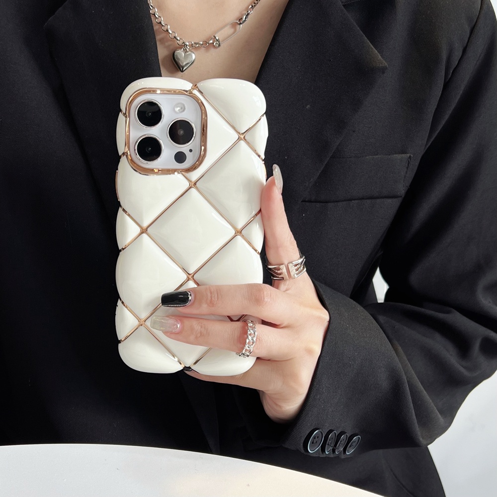 เคสโทรศัพท์มือถือนิ่ม กันตก ลายตาราง ประดับเพชร หรูหรา สีชมพู สีขาว สีฟ้า และสีดํา สําหรับ iPhone 15 ProMax 15 14 ProMax 14 13 ProMax 12 ProMax 11