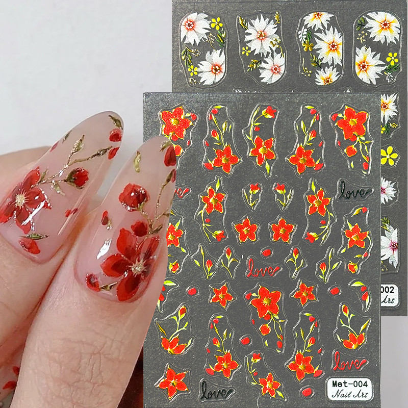 3d ดอกไม้เล็บสติกเกอร์ Decals สีแดง Daisy ตกแต่งเล็บอะคริลิคกาวเจล Slider DIY อุปกรณ์แต่งเล็บเครื่องมือ