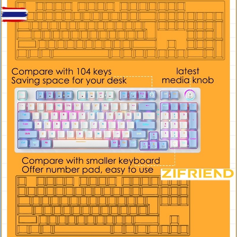 【จัดส่งภายใน 3 วัน】 ZIFRIEND ZA981 / KA981 คีย์อร์ดเกมมิ่ง 98 คีย์คีย์อร์ดแมีสาย RGB Backlit Gaming 