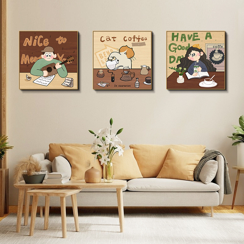 Maillard ภาพวาดตกแต่ง Retro การ์ตูนกาแฟ Cafe Decor ภาพวาดผ้าใบพิมพ์ภาพ
