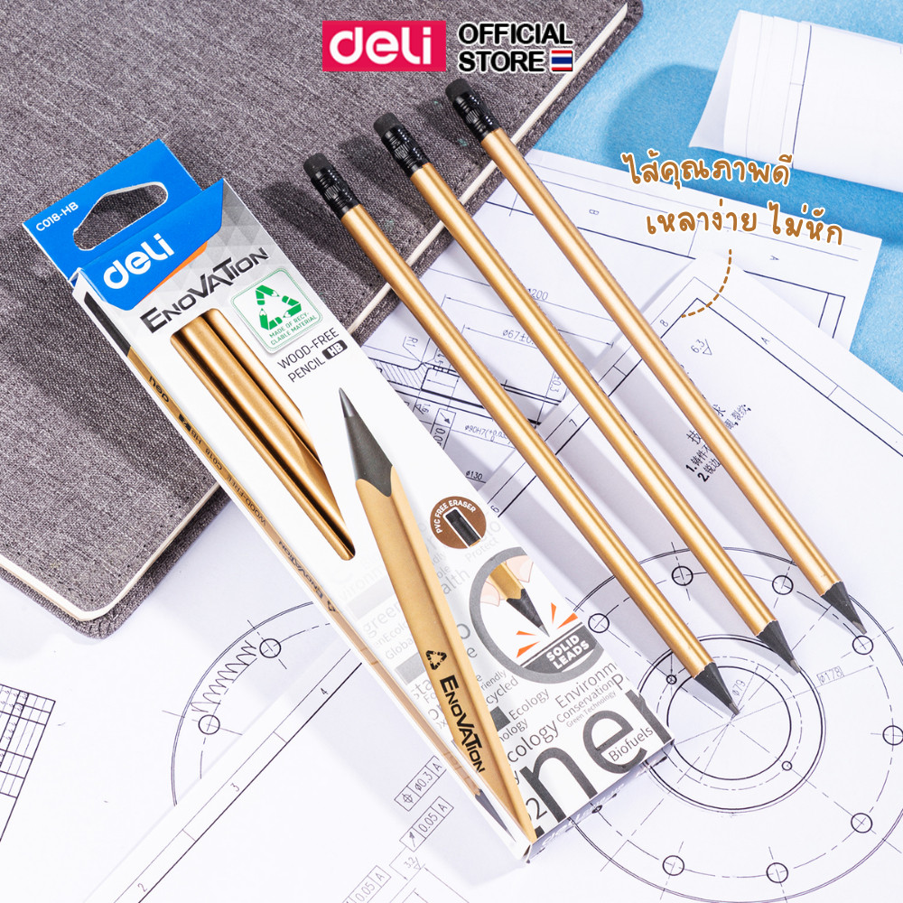 ดินสอไม้ Deli ดินสอ HB ทรงสามเหลี่ยม ขนาด 2.2 mm ไส้ดินสอแข็งแรง (แพ็ค 12 แท่ง) เครื่องเขียน อุปกรณ์การเรียน ราคา ถูกที่สุด ดีลบีเคเค แกลเลอรีภาพที่ 4
