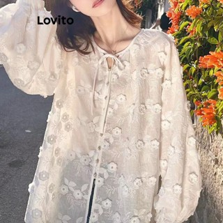 Lovito เสื้อเบลาส์ลําลอง แต่งลูกไม้ สําหรับผู้หญิง LNE21085 (สีขาว)