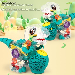 Supperboat หุ่นยนต์ไดโนเสาร์ไฟฟ้า เรืองแสง พลาสติกใส หมุนได้ 360 องศา พร้อมไฟ สําหรับในร่ม