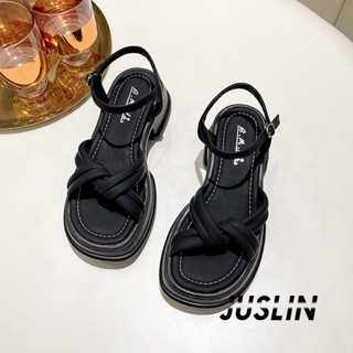 JUSLIN   รองเท้าแตะผู้หญิง ส้นแบน ใส่สบาย สไตล์เกาหลี รองเท้าแฟชั่น 2023 ใหม่  Chic fashion Korean Style พิเศษ B98G0IC 37Z230910