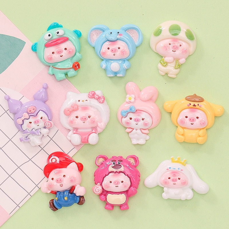 สติกเกอร์เรซิ่น ลายการ์ตูนหมูน่ารัก แฮนด์เมด diy สําหรับติดตกแต่งตู้เย็น แก้วน้ํา และรองเท้า