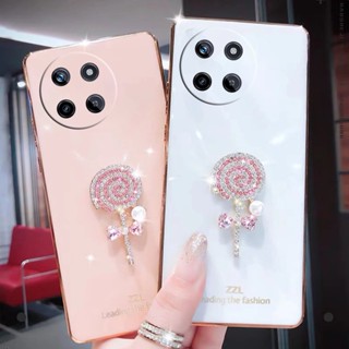 พร้อมส่ง เคสโทรศัพท์มือถือ ซิลิโคนนิ่ม ปิดด้านหลัง ลายอมยิ้ม ประดับไข่มุก พลอยเทียม หลากสี สําหรับ Realme11 NFC RealmeC51 Realme 11 Pro+ NFC C51 4G 5G 2023 REALME114G